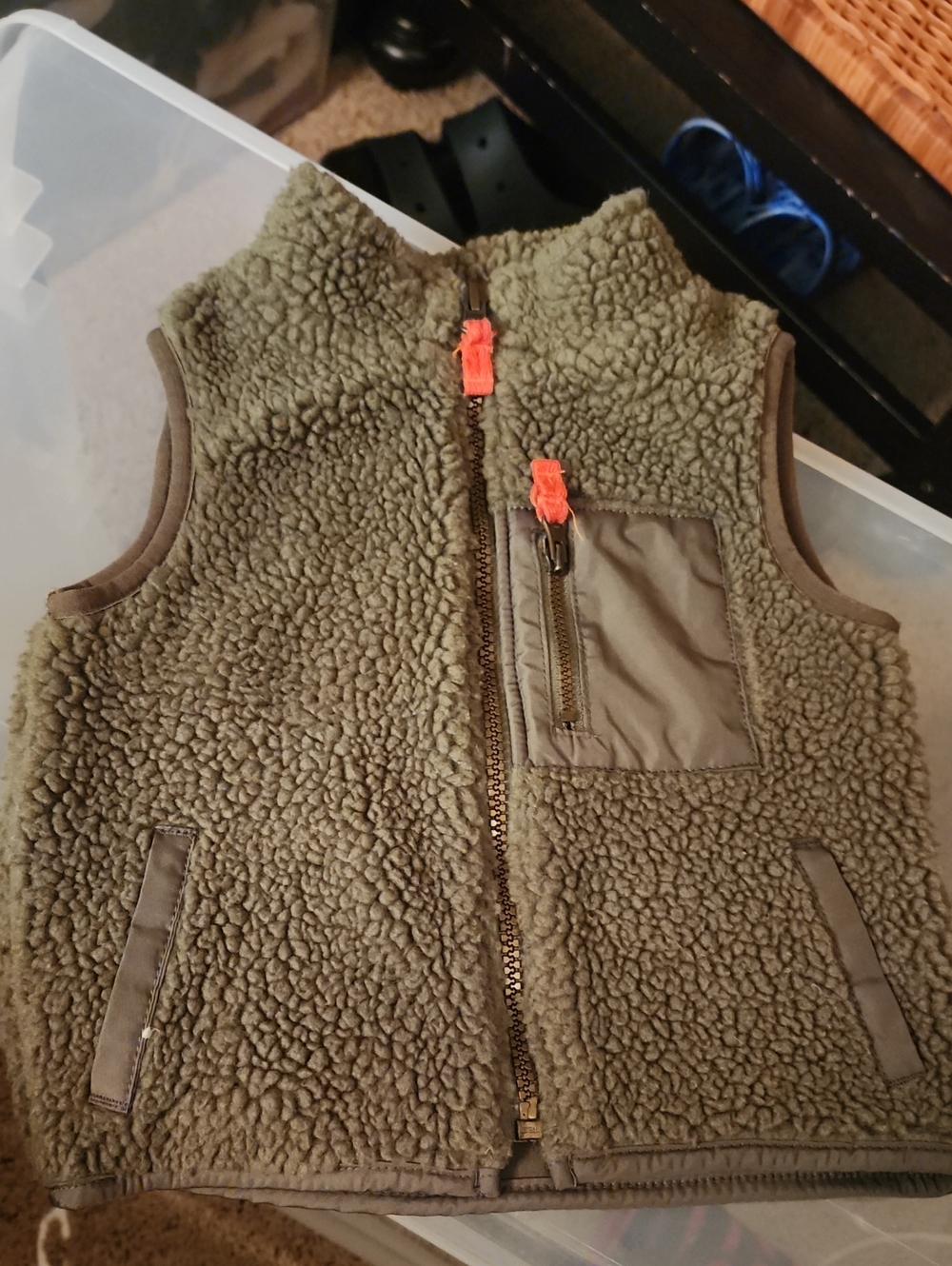18-24 Months Carter's Kids Sherpa Fleece Vest in Olive Green with Orange Accents